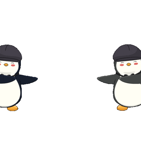 two cartoon pengiuns dancing the fusion dance from dragon ball